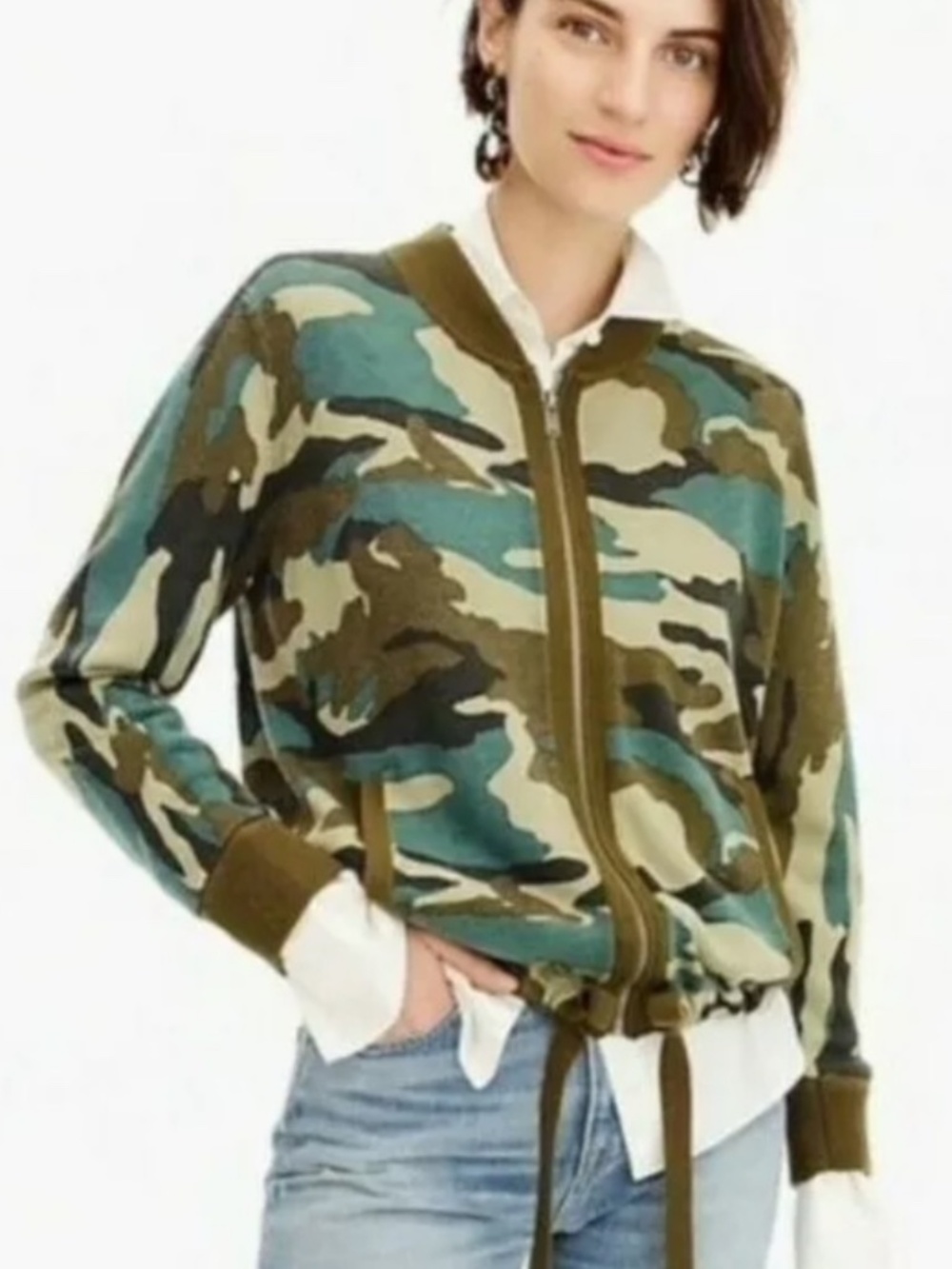 J. Crew Camo Bomber Knit Sweater Wool Blend Full-Zip Cardigan Jacket Small S